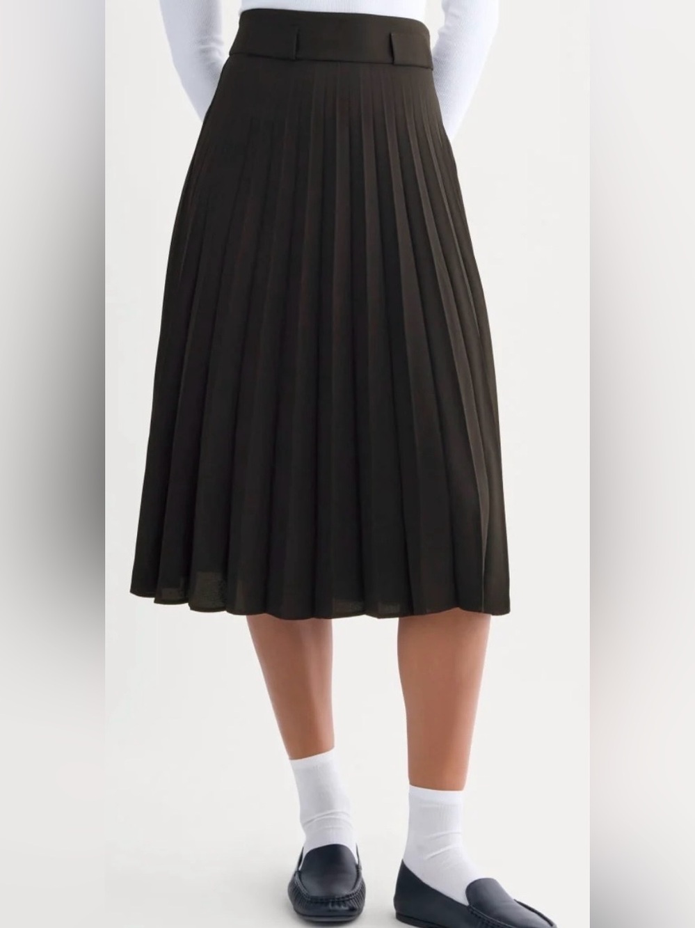 Everlane NWT Black Crepe Pleated Midi Skirt Size 8